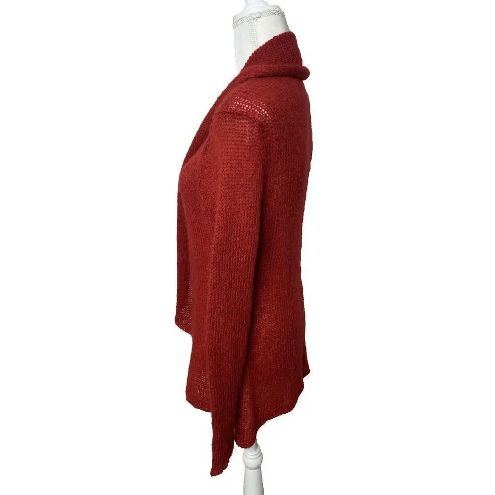 Wooden Ships Cardigan Sweater Womens S M Red Wool Mohair Open Long Sleeve